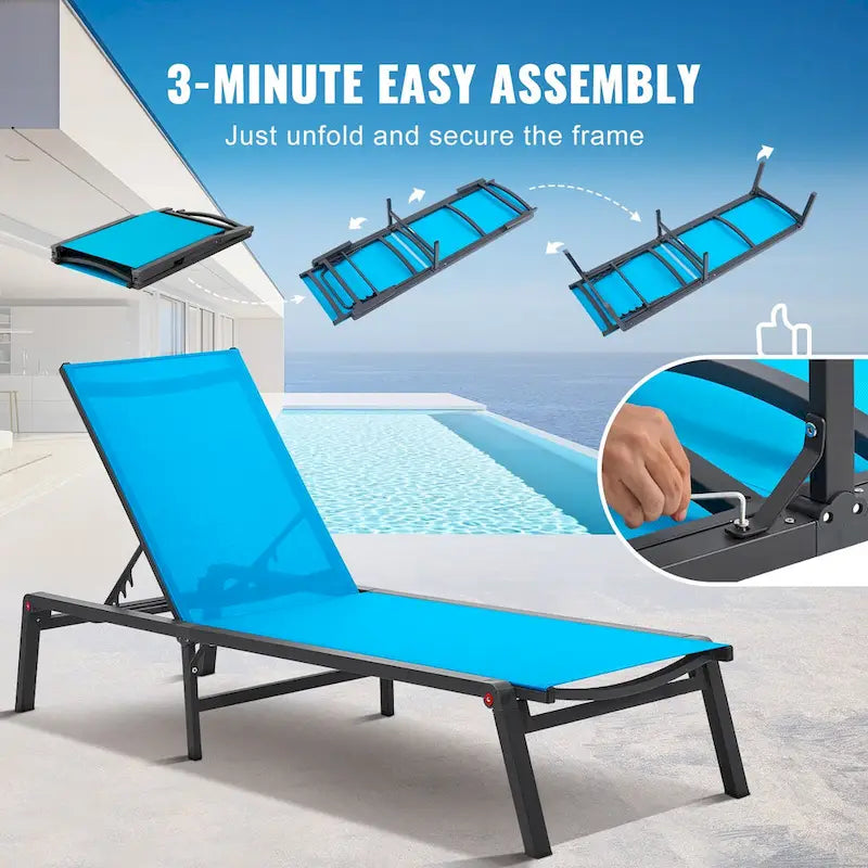 Chaises longues d'extérieur, chaises longues de patio en aluminium avec 5 positions réglables, chaises longues de piscine pliantes inclinables