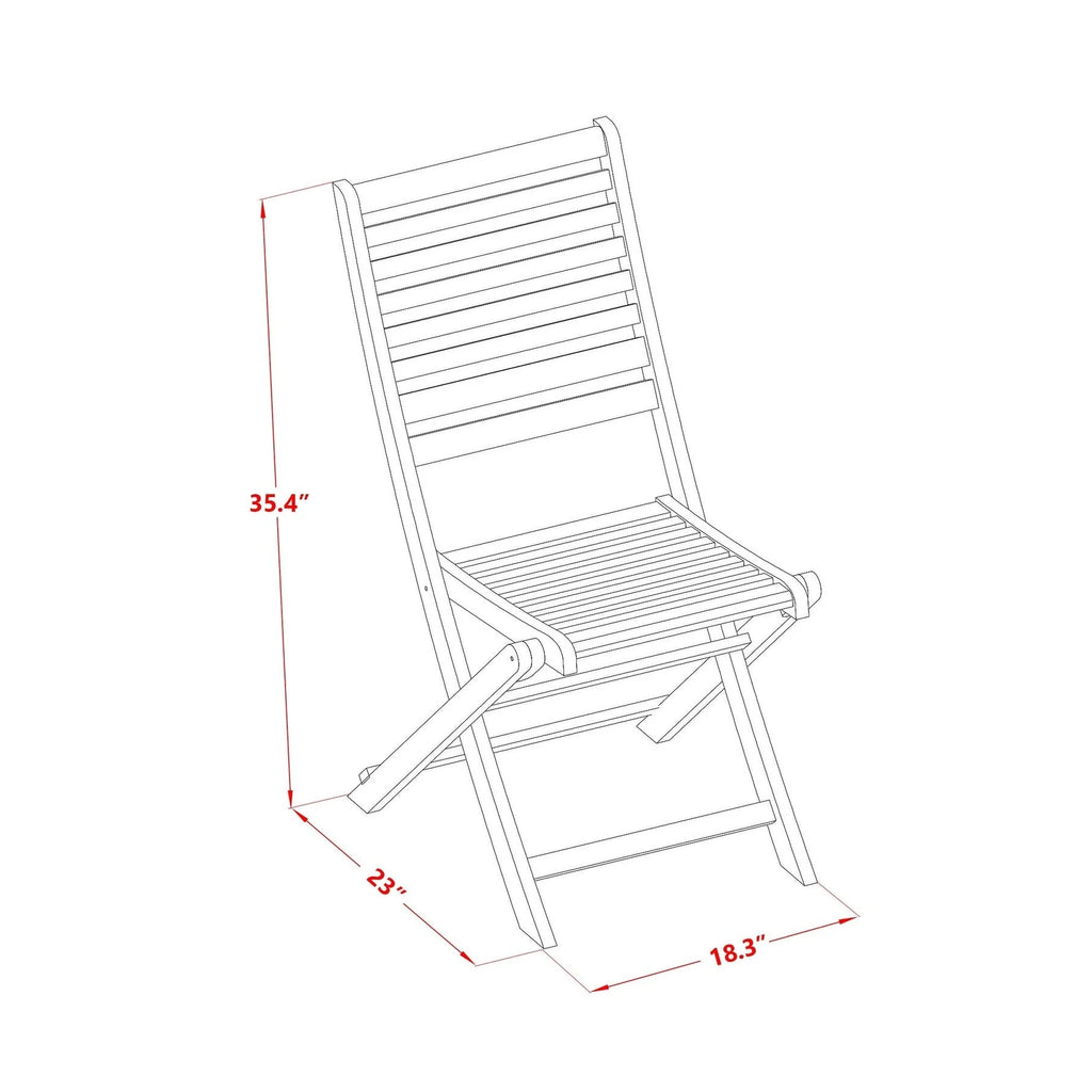 East West Furniture Ensemble Bistro de conversation d'extérieur comprenant une table basse ronde en bois et 2 chaises pliantes, Huile naturelle