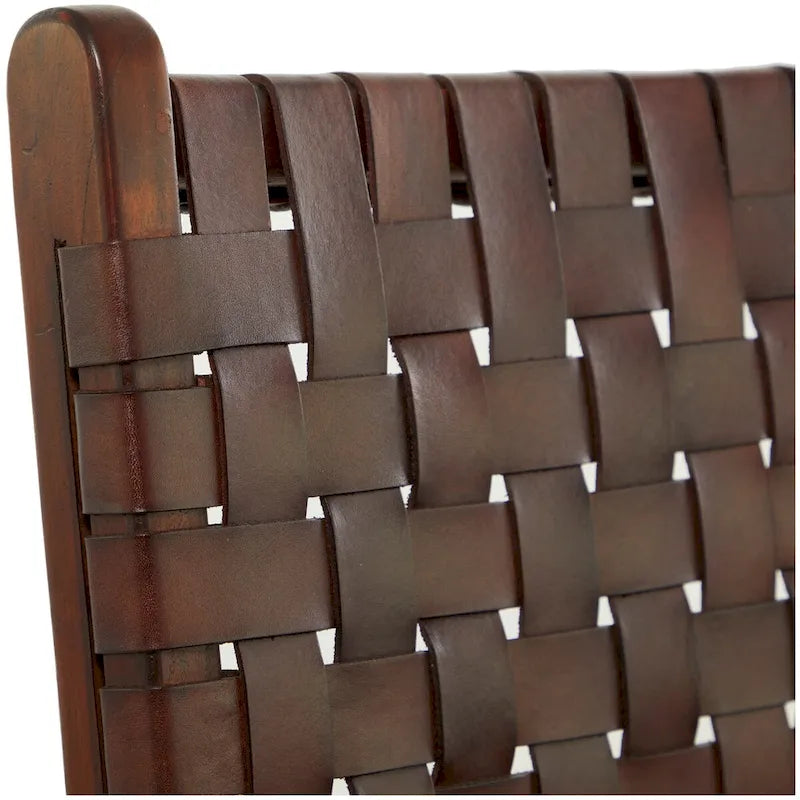 Chaises de salle à manger tressées faites à la main en cuir avec cadre en bois de teck - Lot de 2 Marron, Blanc ou Noir - Roche River Decor