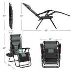 Yaheetech Lot de 2 chaises longues de jardin/camping zéro gravité rembourrées 66 cm avec accoudoirs et oreiller