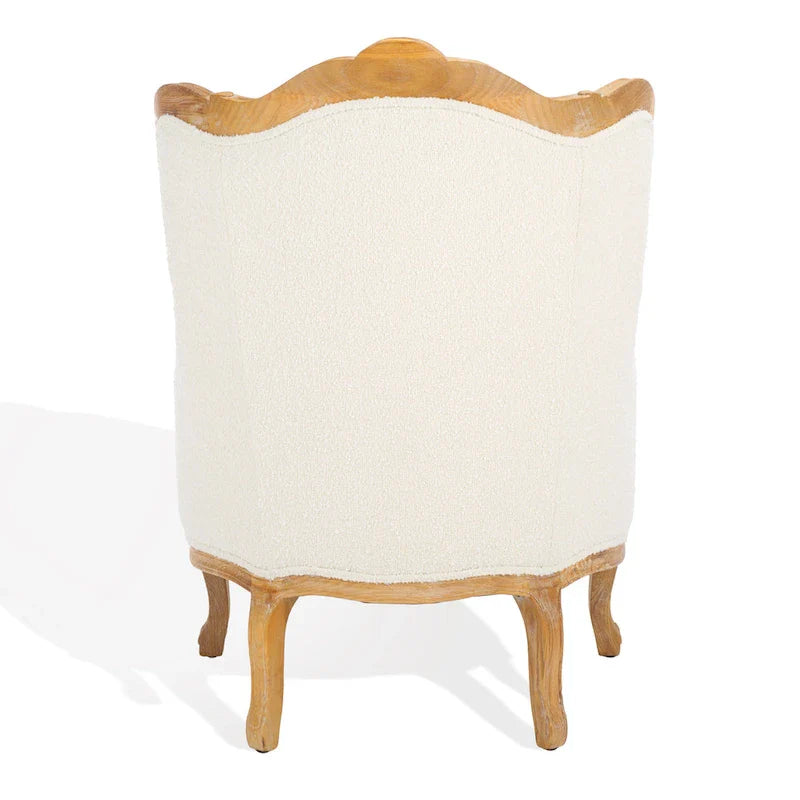 Fauteuil à oreilles Safavieh Couture Kali en chêne et lin naturel - 34 larg. x 34 prof. x 40 haut.