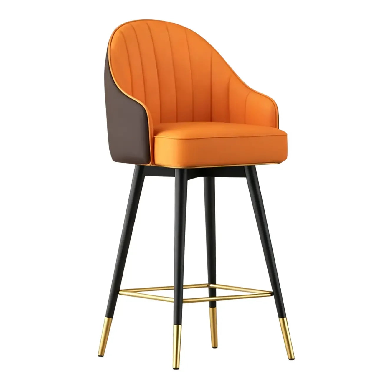 Tabouret de bar Art Déco pivotant en cuir avec dossier et assise rembourrés