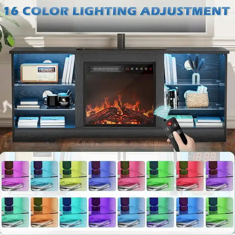 Meuble TV cheminée Bossin 58" avec foyer électrique 18", centre de divertissement moderne pour téléviseurs 65", console TV