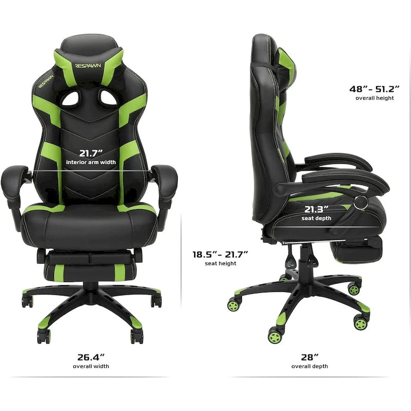 Chaise de jeu RESPAWN 110 Pro - Chaise de jeu avec repose-pieds, chaise de bureau ergonomique