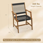 Chaises de salle à manger Gymax Patio 4 pièces en bois d'acacia Tressage de corde tout temps