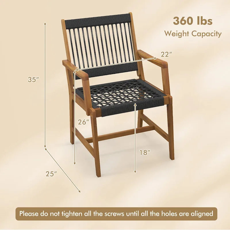 Chaises de salle à manger Gymax Patio 4 pièces en bois d'acacia Tressage de corde tout temps