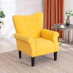 Fauteuil d'appoint moderne Erommy, fauteuil à dossier haut, canapé simple en tissu rembourré avec boutons et pieds en bois pour salon