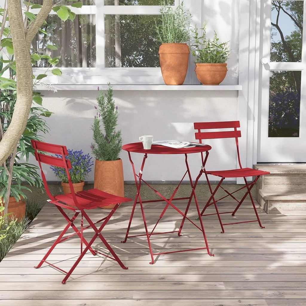 Ensemble bistrot pliant en métal 3 pièces, salon de conversation intérieur/extérieur résistant aux intempéries pour patio, cour, jardin