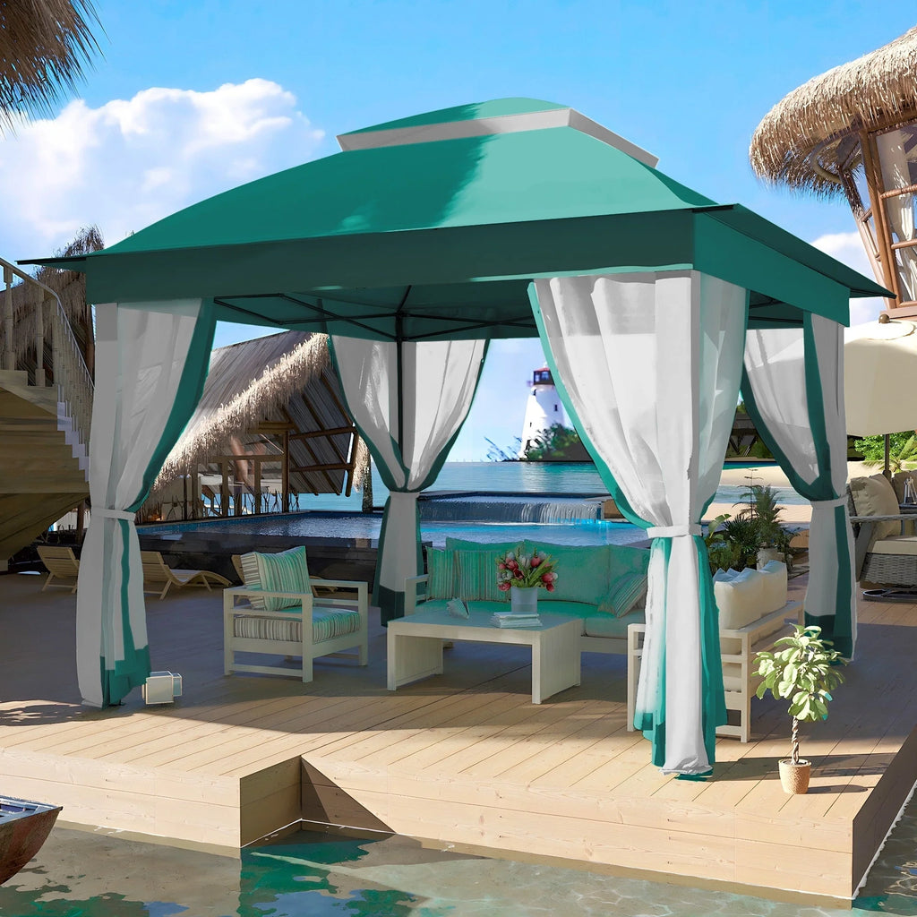 Cozywor Tonnelle escamotable en acier de 3,35 m x 3,35 m avec moustiquaire
