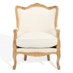 Fauteuil à oreilles Safavieh Couture Kali en chêne et lin naturel - 34 larg. x 34 prof. x 40 haut.