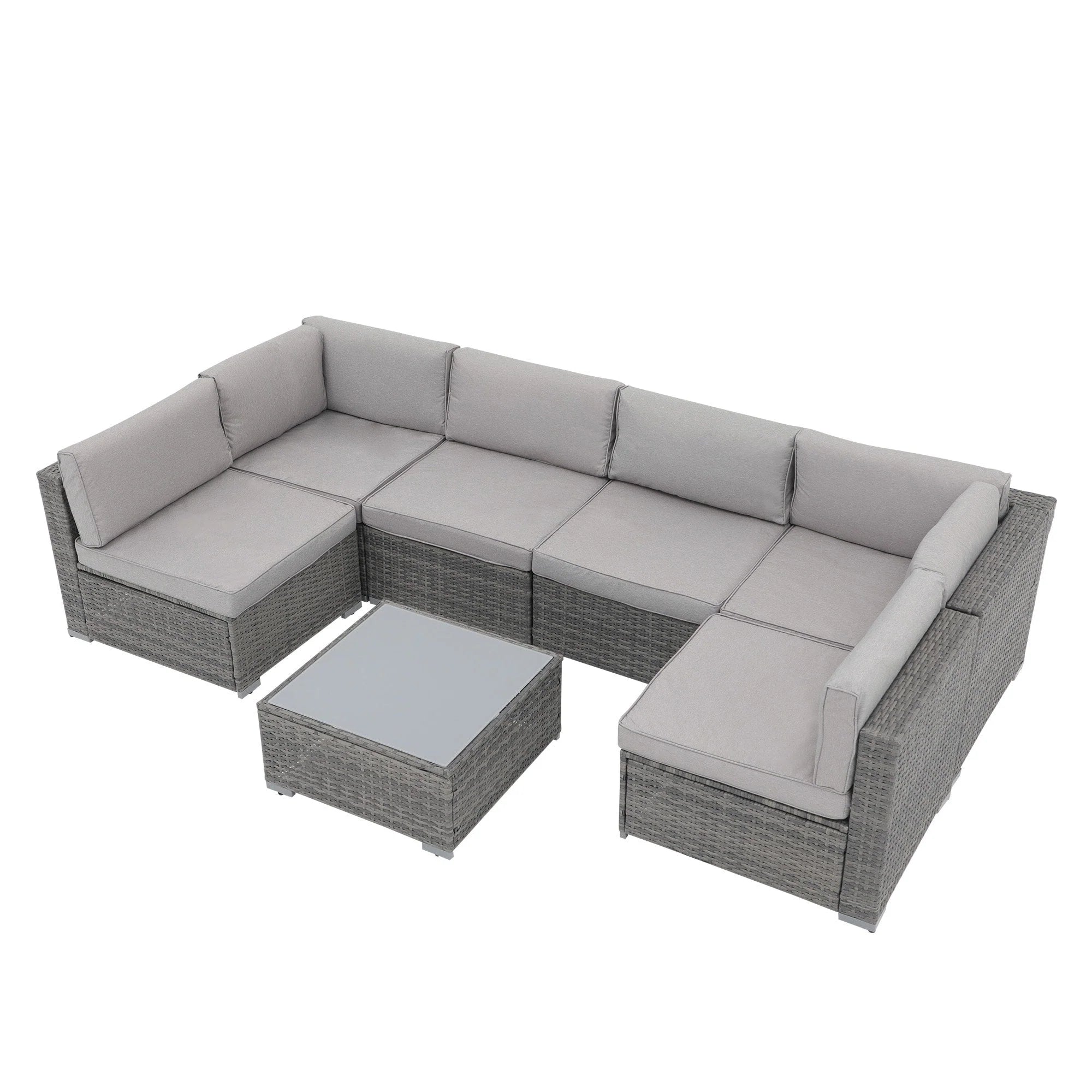 Ensemble de canapé d'angle d'extérieur 7 pièces en osier/acier avec coussins