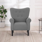 Fauteuil d'appoint moderne Erommy, fauteuil à dossier haut, canapé simple en tissu rembourré avec boutons et pieds en bois pour salon