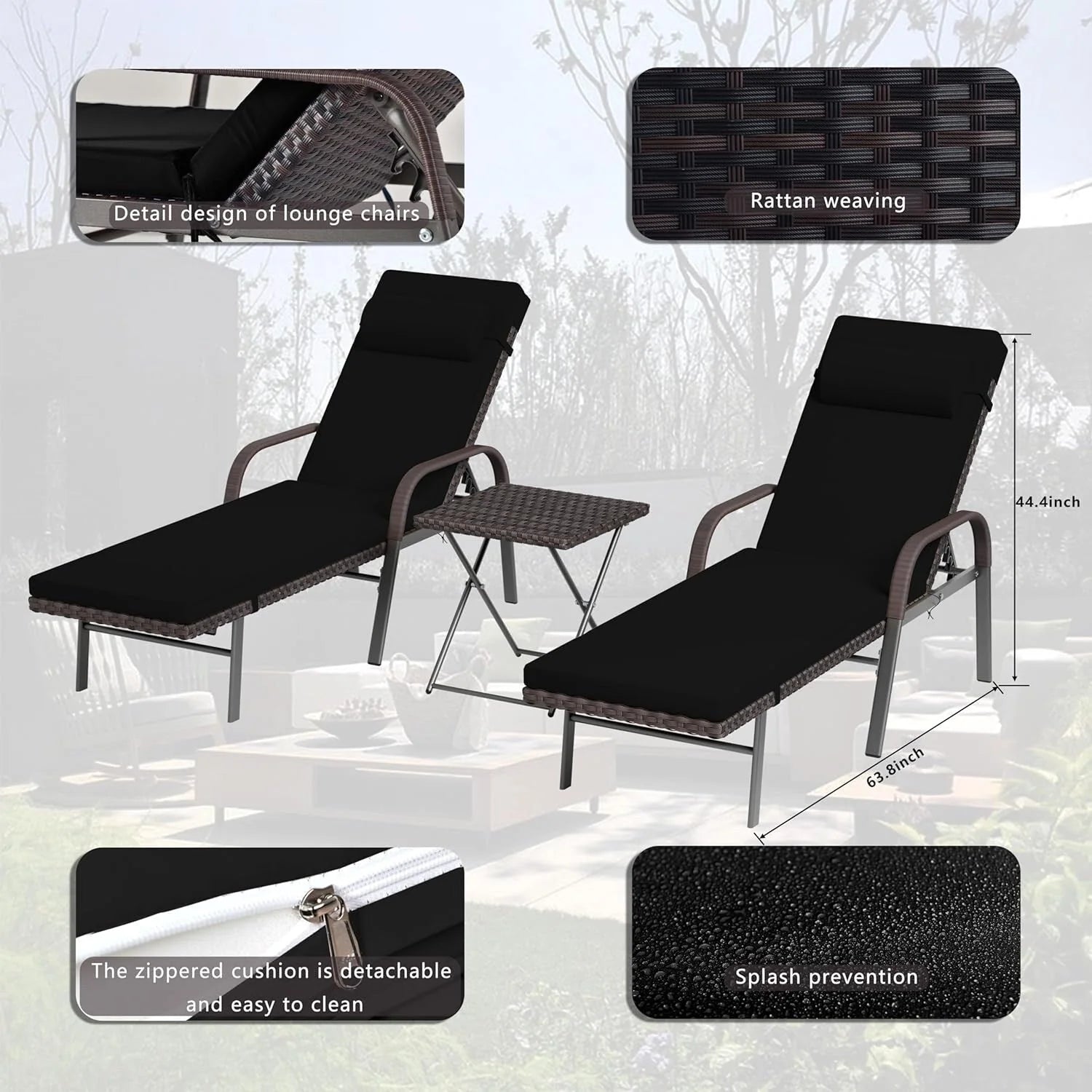 Ensemble de 3 chaises longues d'extérieur Kullavik