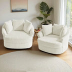 Lot de 2 fauteuils pivotants ronds surdimensionnés en velours côtelé moelleux de 43 po de large avec oreillers