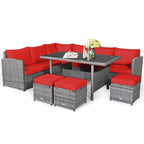 Ensemble de salle à manger Costway 7 pièces en rotin pour terrasse, canapé sectionnel et pouf - Voir détails