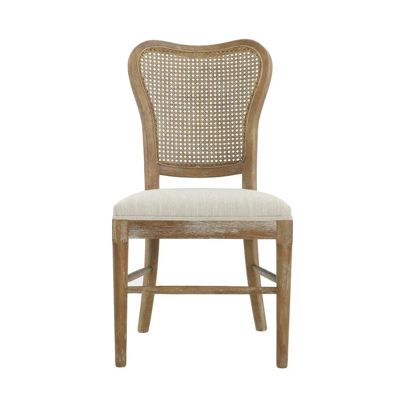 Chaises de salle à manger en bois d'hévéa de style fermier avec dossier en rotin (deux chaises par ensemble).