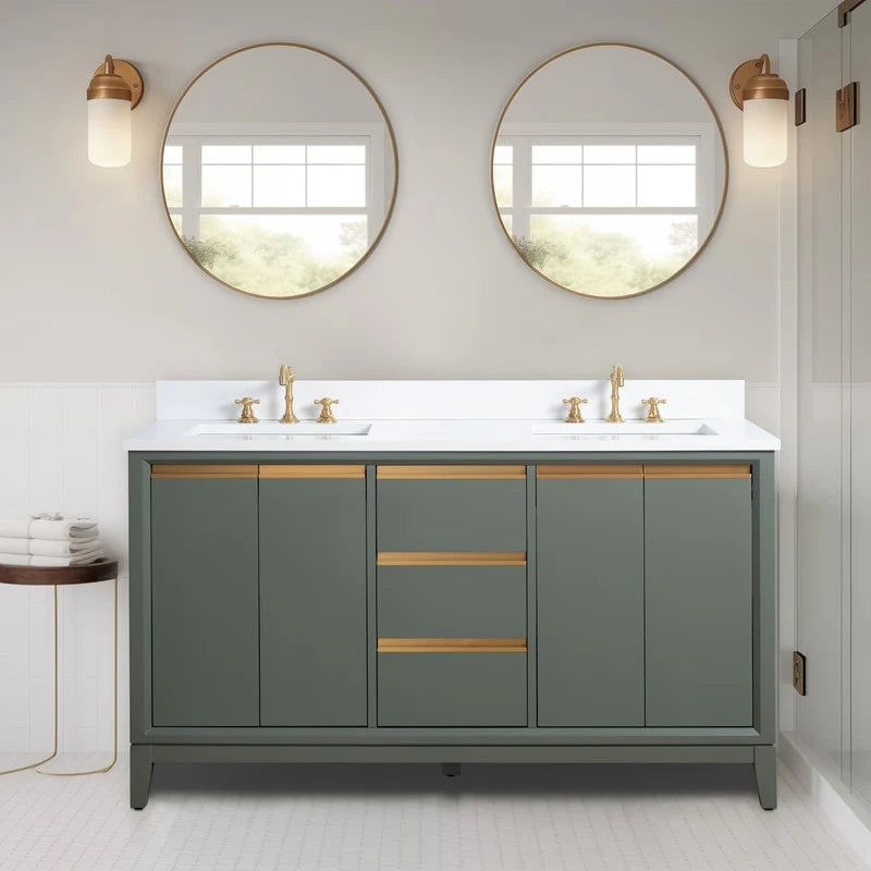 Meuble-lavabo Vanity Art avec évier en céramique et dessus en marbre reconstitué