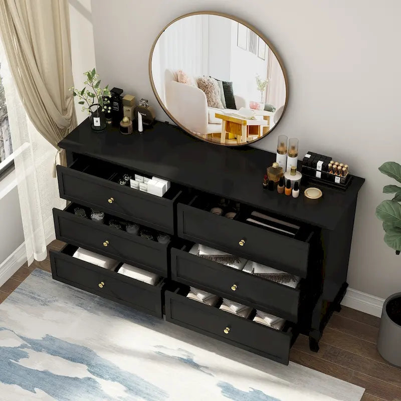 Commode de chambre à coucher en bois à 6 tiroirs profonds