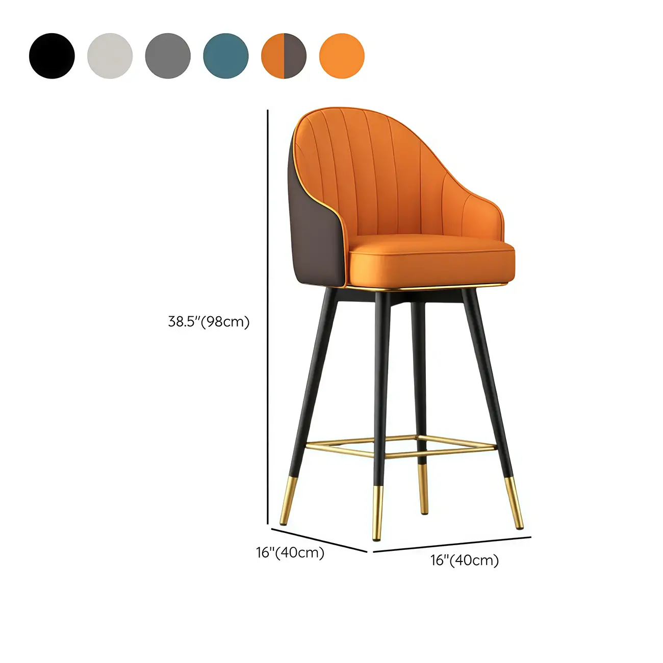 Tabouret de bar Art Déco pivotant en cuir avec dossier et assise rembourrés