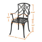 Ensemble de 2 chaises de patio extérieures, en aluminium coulé, noir avec bordure dorée