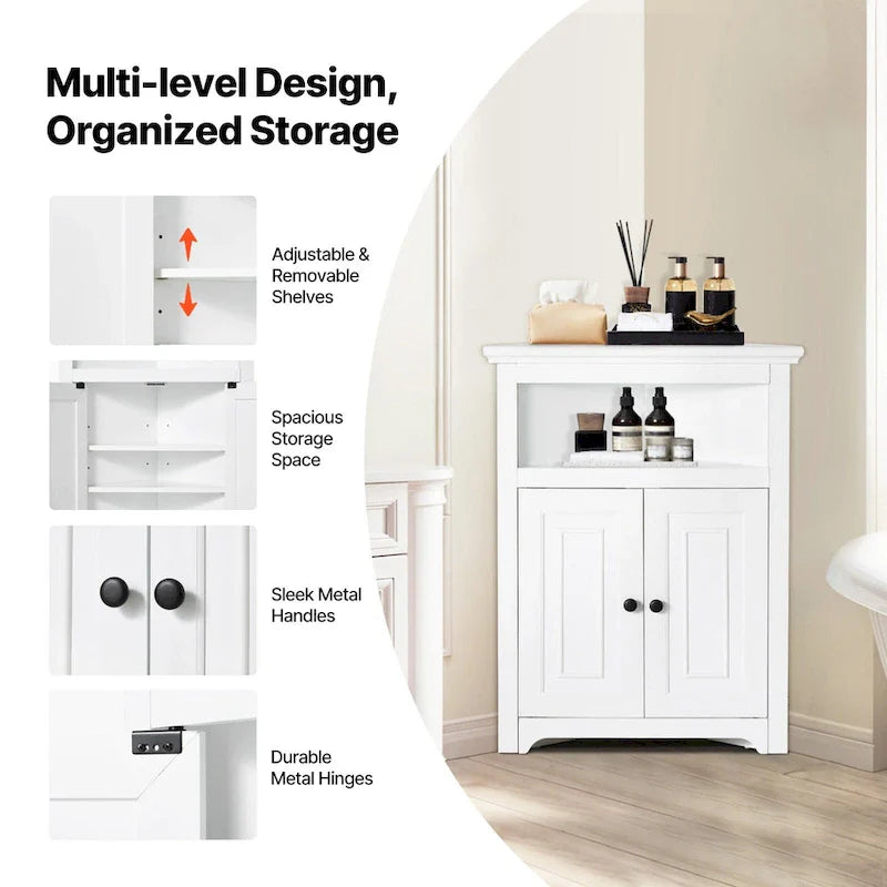 Meuble d'angle 32 avec 2 portes et étagères réglables pour rangement domestique - 25,4 x 12,8 x 33,3 po