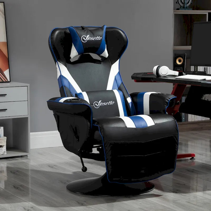 Chaise de jeu vidéo Vinsetto Racing avec dossier inclinable et repose-pieds, appuie-tête et porte-gobelet