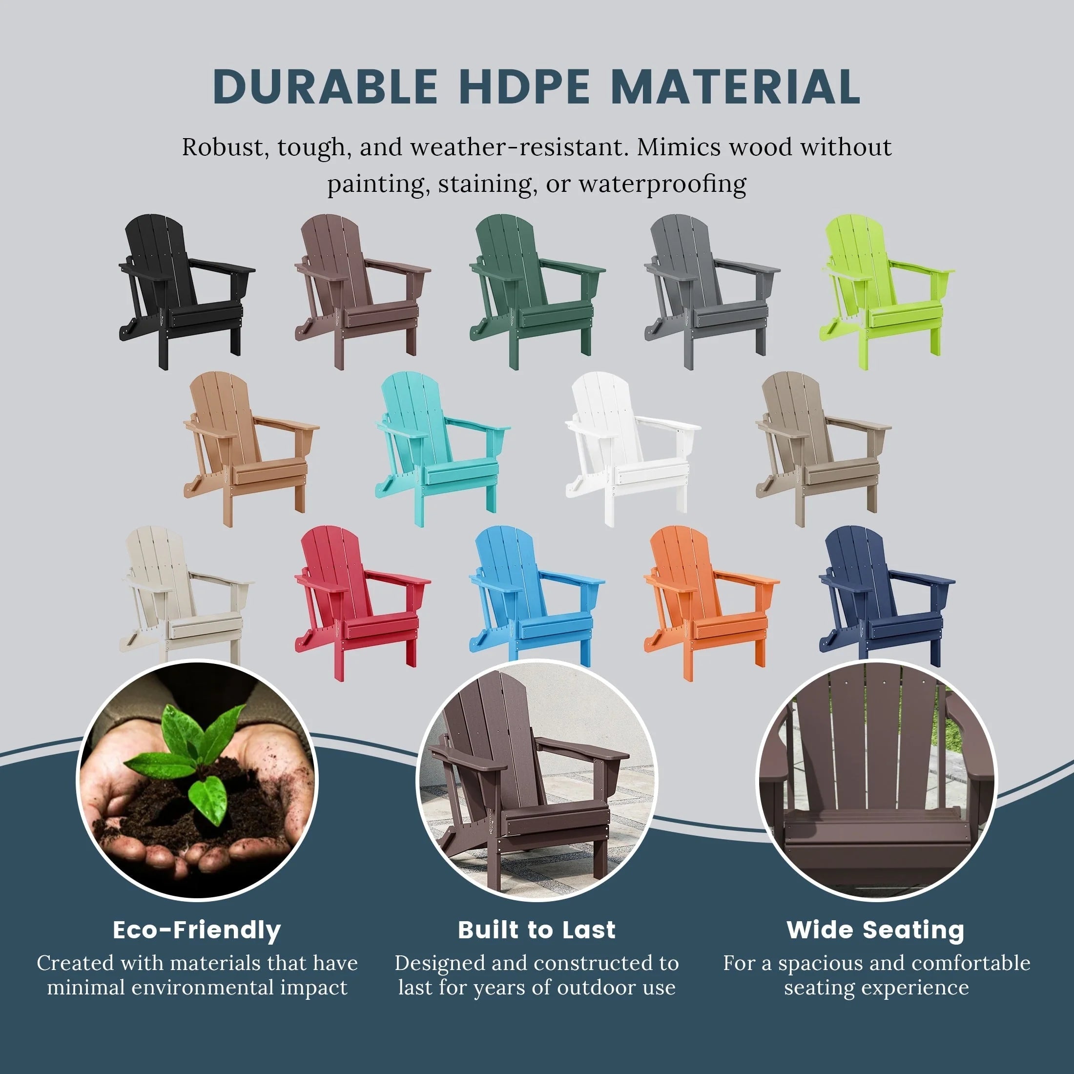 Chaise Adirondack pliante d'extérieur tout temps Polytrends Laguna résistante à la décoloration pour patio