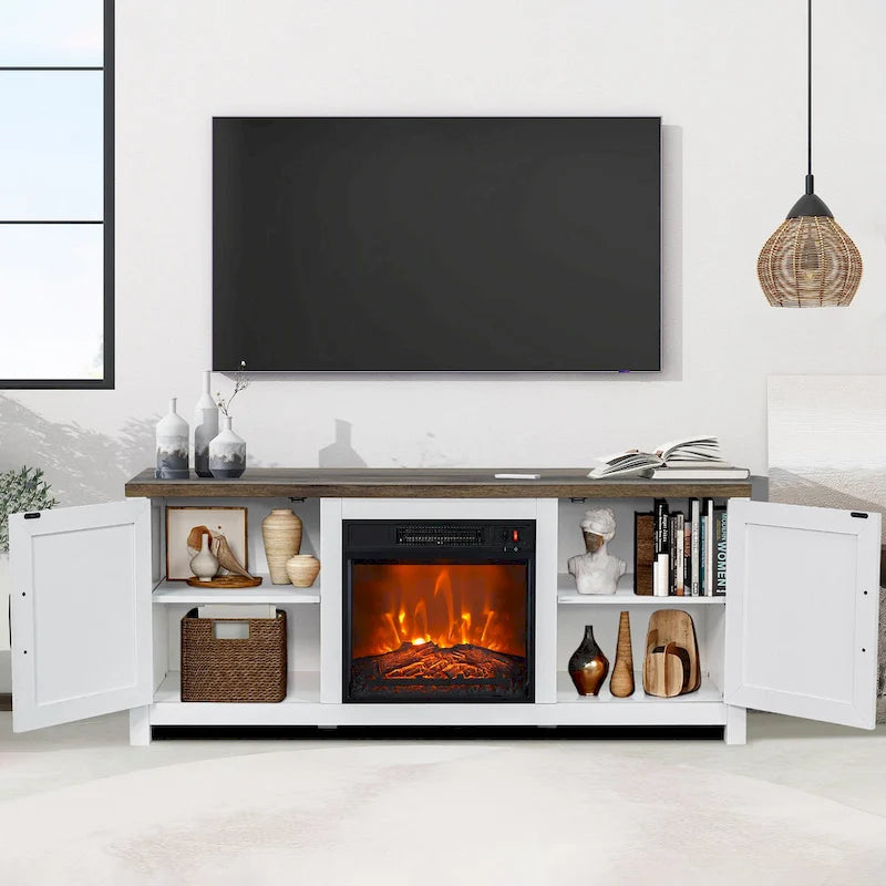 Meuble console de 147 cm avec foyer électrique pour téléviseurs jusqu'à 65 pouces