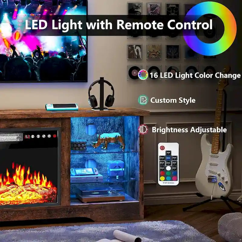 Meuble TV cheminée Bossin 58" avec foyer électrique 18", centre de divertissement moderne pour téléviseurs 65", console TV